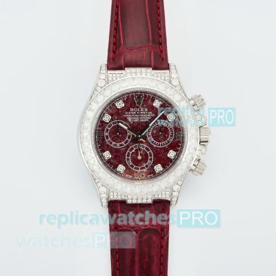RXF Factory Super Clone Rolex Daytona Burgundy Dial Diamond Set Swiss 4130 Watch 